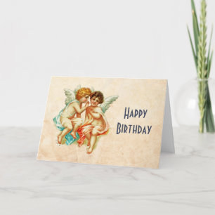 Geburtstag mit Vintage Antique Cherub Engel Illust Karte