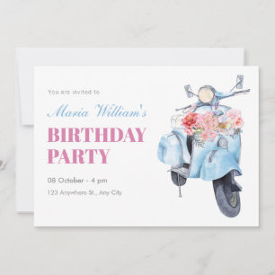 Geburtstag mit Vintage-blauem Roller Einladung