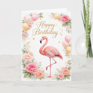 Geburtstag mit Vintage-Rosaflamingo Karte