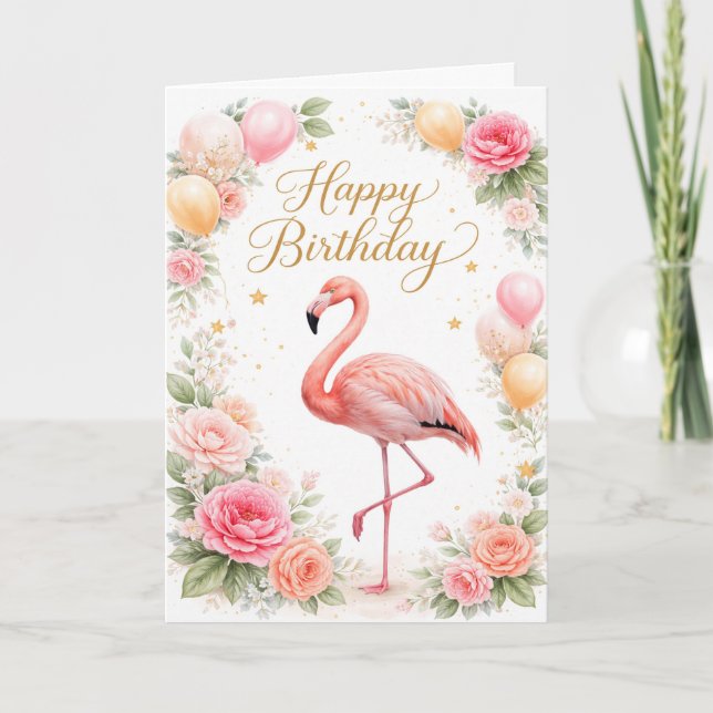 Geburtstag mit Vintage-Rosaflamingo Karte (Vorderseite)