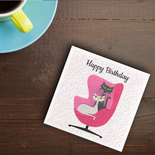 Geburtstag Mitte Jahrhundert Moderne Elegante Katz Serviette