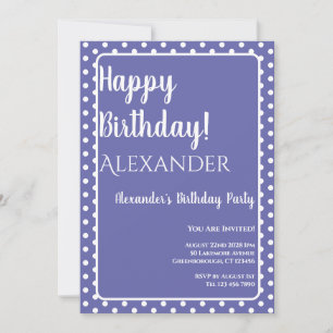 Geburtstag Moderne Lila Periwinkle Polka Dots Einladung