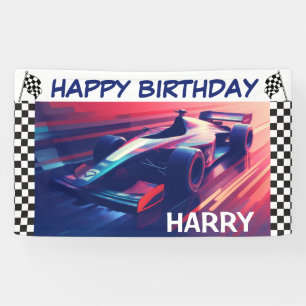 GEBURTSTAG MODERNER BLAUER RACING CAR BANNER