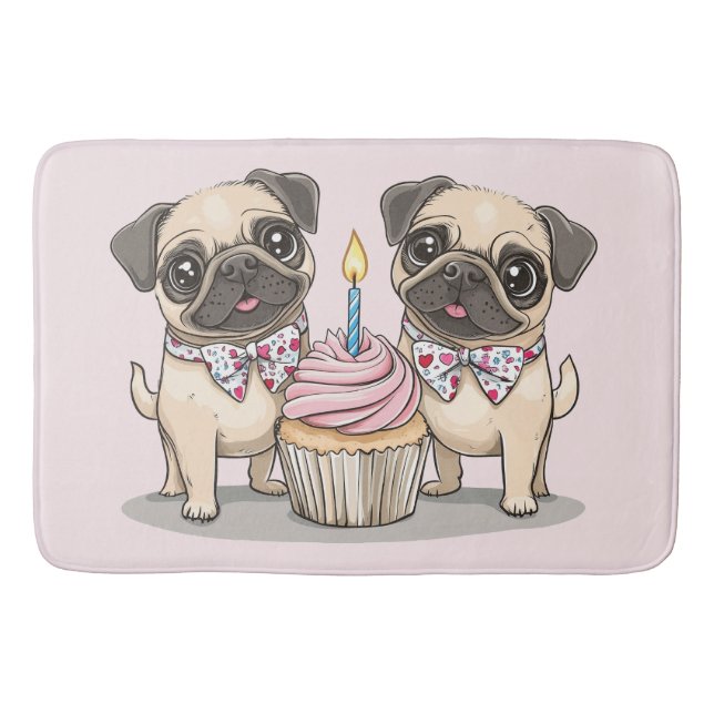 Geburtstag Mops Hunde Cupcake Badematte (Vorderseite)