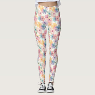 Geburtstag Nahtlose Blüte in Rosa, Gelb und Blau Leggings