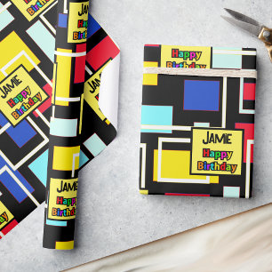 Geburtstag Name Retro Mitte Jahrhundert Custom hin Geschenkpapier