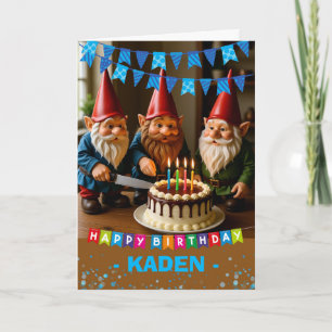 Geburtstag Namen hinzufügen Gnome schneiden Kuchen Karte