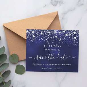 Geburtstag navy blau silber save date party budget flyer