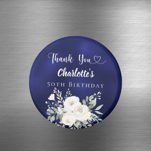 Geburtstag navy blau weiße Blumen Danke Magnet