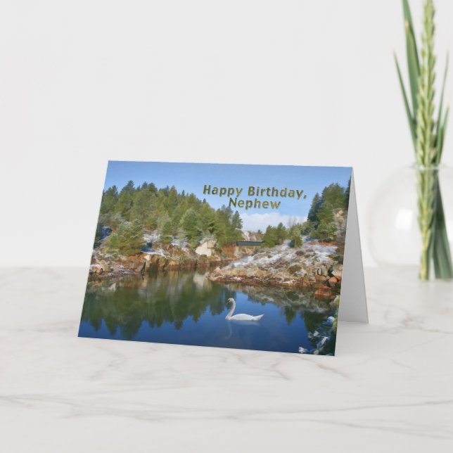 Geburtstag, Neffe, Mountainsee, Schwan, Karte (Vorderseite)