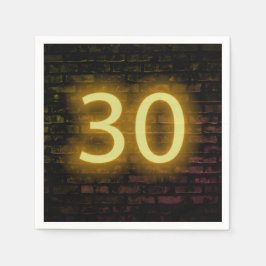 Geburtstag Neon 30 Zeichen auf der Ziegelmauer Serviette