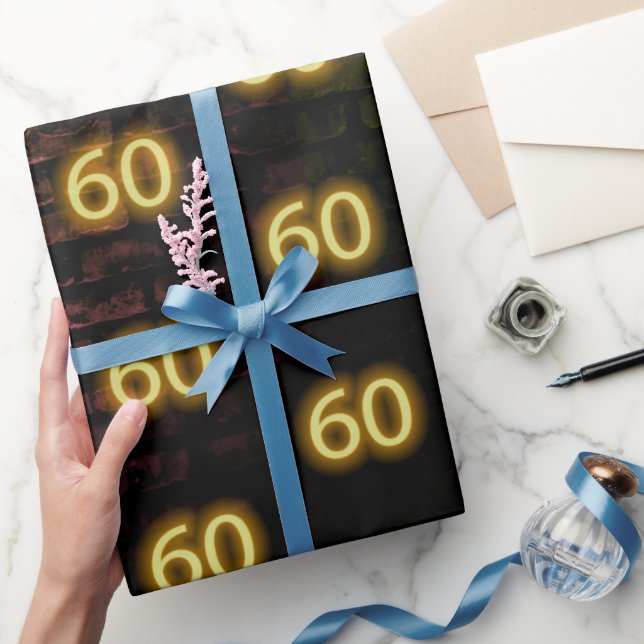 Geburtstag Neon 60 Zeichen auf Brick Geschenkpapier (Schenken)