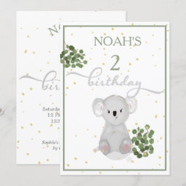 Geburtstag Niedlich Koala Green Blätter Gold Gold Einladung