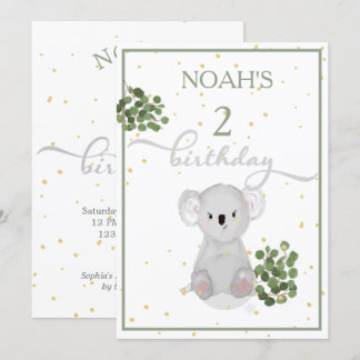 Geburtstag Niedlich Koala Green Blätter Gold Gold Einladung