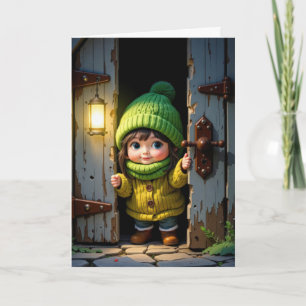 Geburtstag Niedlich Munchkin durch eine alte Tür Karte