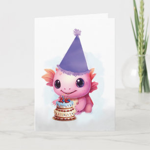 Geburtstag Niedlich rosa Axolotl mit Lila Hut Karte