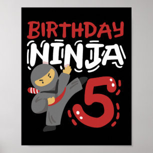 Geburtstag Ninja 5 Jahre alter Karate Kinder 5. Ge Poster