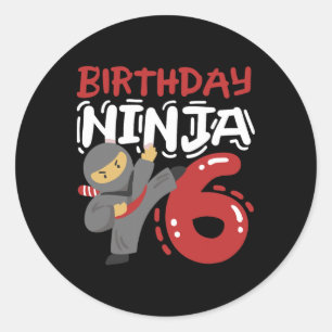 Geburtstag Ninja 6 Jahre alter Karate Kinder 6. Ge Runder Aufkleber