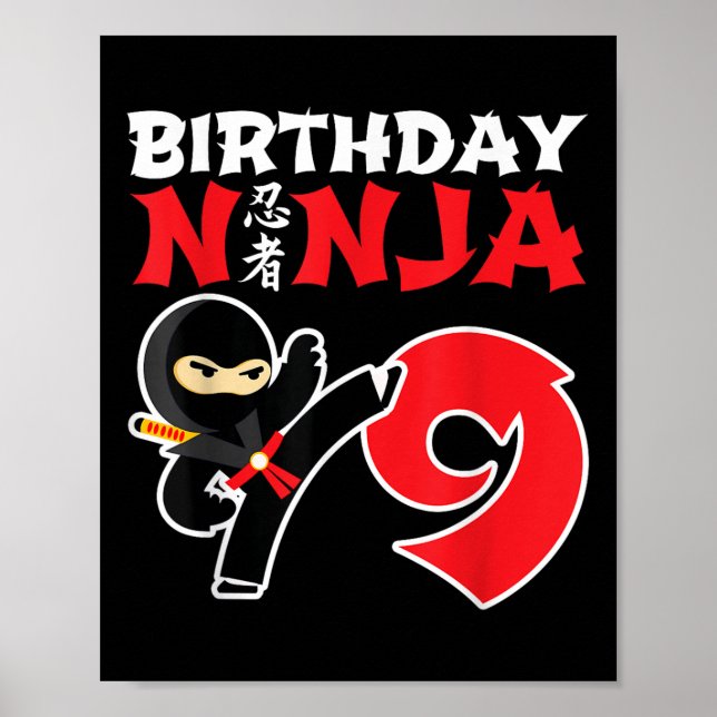 Geburtstag Ninja - 9 Jahre Party Ninja - Geburtsta Poster (Vorne)