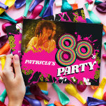 Geburtstag oder Event-Retro-Rosa-Foto des 80er Par Einladung<br><div class="desc">Hellrosa,  gelb und schwarz,  zweiseitiger Meilenstein Geburtstag oder 80er Party Einladungen. Helle grafische Magenta Rosa und schwarz Retro Stil Einladungen mit Ihrem eigenen Party oder Disco-Details. Einzigartige Grafik und Design von www.mylittleeden.com</div>