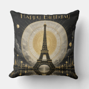 Geburtstag Paris Eiffelturm Gold-Dekor Kissen