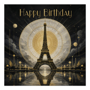 Geburtstag Paris Eiffelturm Gold-Dekor Poster