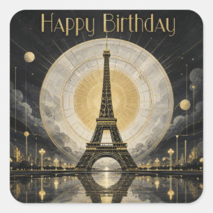 Geburtstag Paris Eiffelturm Gold-Dekor Quadratischer Aufkleber