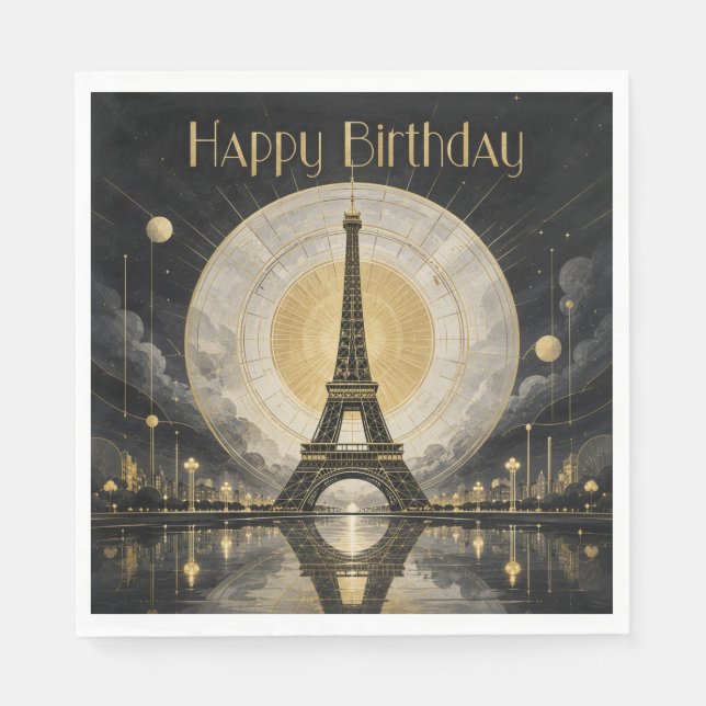 Geburtstag Paris Eiffelturm Gold-Dekor Serviette (Vorderseite)