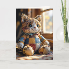 Geburtstag Patchwork-Quilt-Katze im Fenster Karte