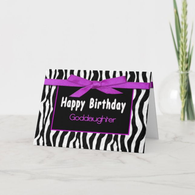 Geburtstag, Patenttochter, ZEBRA, FUSCHIA BOGEN Karte (Vorderseite)