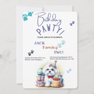Geburtstag Pawty Maltese Hund Personalisiert Gebur Einladung