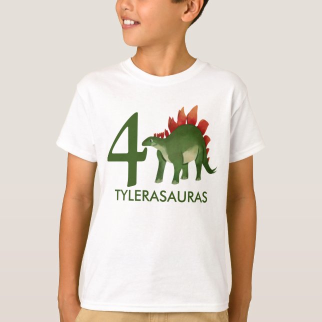 Geburtstag Personalisiertes Dinosaurier-Shirt, 4.  T-Shirt (Vorderseite)