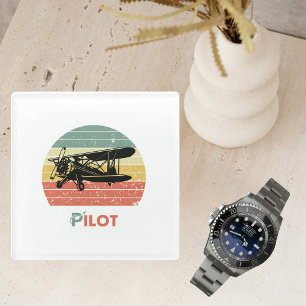 Geburtstag Pilot Flugzeug Vintage Sonnenuntergang  Glasuntersetzer
