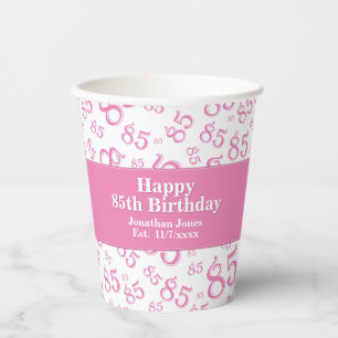 Geburtstag Pink/Weiß Random Number Pattern 85 Pappbecher