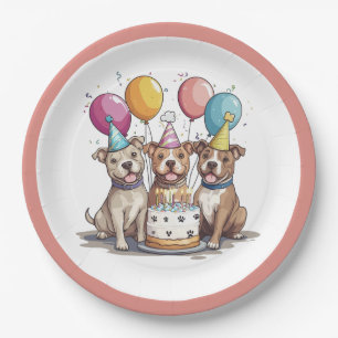 Geburtstag Pit Bull Hunde Pappteller