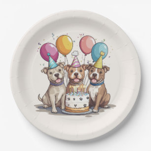 Geburtstag Pit Bull Hunde Pappteller