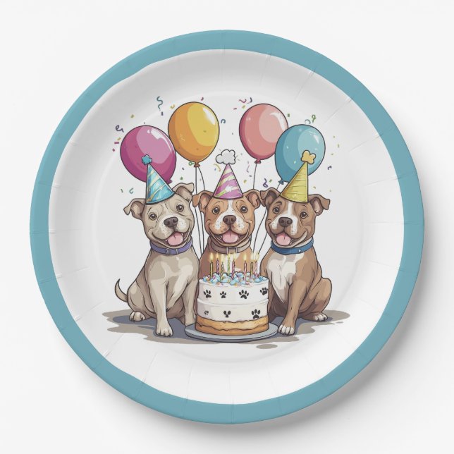Geburtstag Pit Bull Hunde Pappteller (Vorderseite)