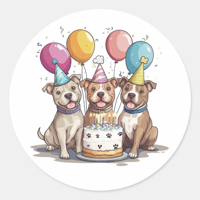 Geburtstag Pit Bull Hunde Runder Aufkleber (Vorderseite)