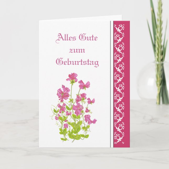 Geburtstag, Platterbsen, Garten-Blumen deutsch Karte (Vorderseite)