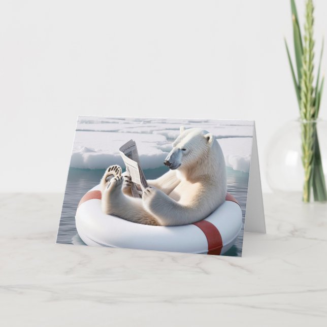 Geburtstag Polar Bear Reading a Newspapier Karte (Vorderseite)
