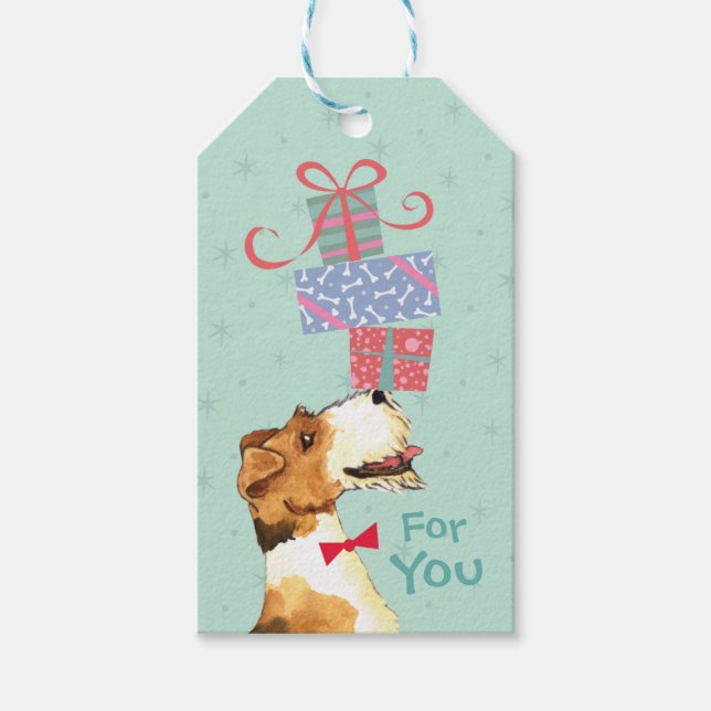 Geburtstag präsentiert Wire Fox Terrier Geschenkanhänger (Vorderseite)