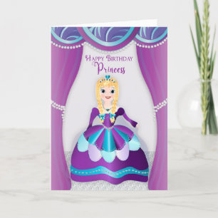 Geburtstag, Prinzessin in Lila und blauem Gewand v Karte