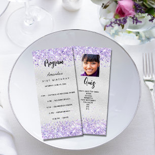 Geburtstag Progam Quiz silber violett Foto Werbekarte
