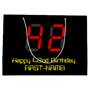Geburtstag: Red Digital Clock Style "42" + Name Große Geschenktüte