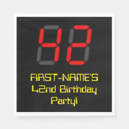 Geburtstag: Red Digital Clock Style "42" + Name Serviette