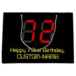 Geburtstag: Red Digital Clock Style "72" + Name Große Geschenktüte