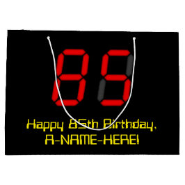 Geburtstag: Red Digital Clock Style "85" + Name Große Geschenktüte