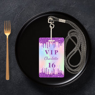 Geburtstag Regenbogen Glitter lila VIP Einladung Ausweis