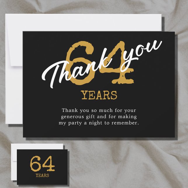 Geburtstag Retro Schwarz und Gold Dankeskarte (Black and gold birthday thank you card for any age. Easily personalized template.)