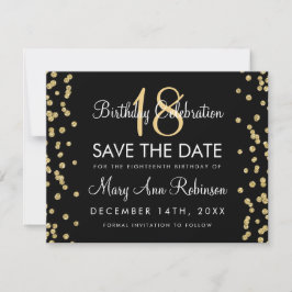Geburtstag Rett Datum Gold Glitzer Confetti Black Save The Date